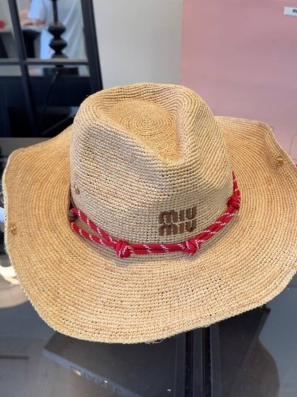 MIU MIU Straw Cowboy Hat | Red Rope Band Designer Sun Hat